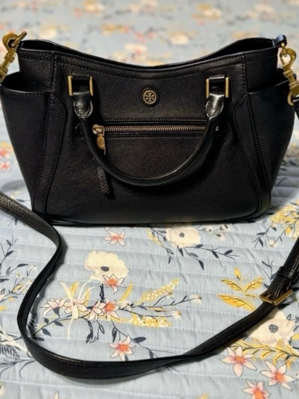 EUC TORY BURCH FRANCES PEBBLED LEATHER TWO HANDLE CONVERTIBLE CROSSBODY SATCHEL